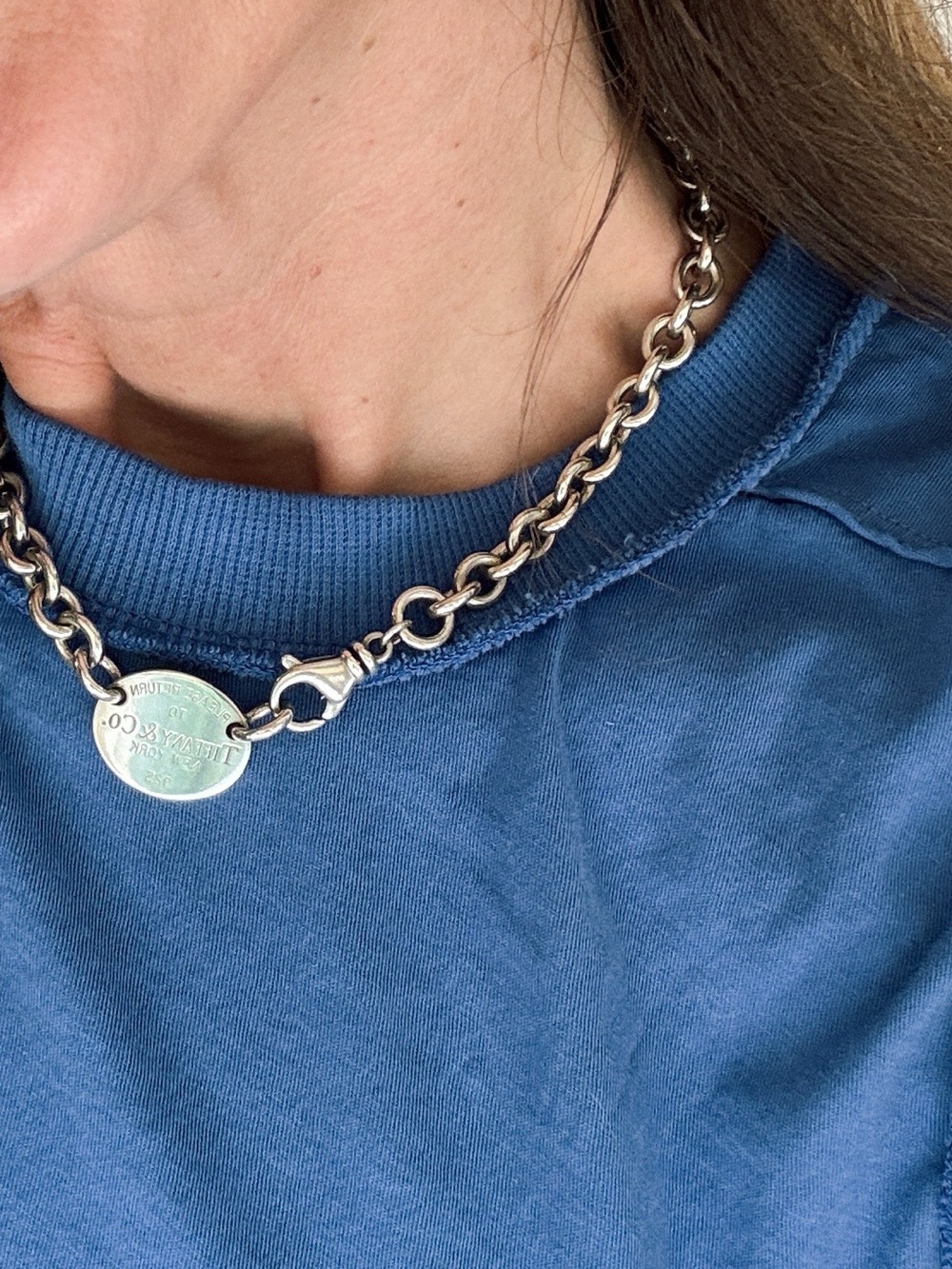 Tiffany & Co. Sterling Silver Oval Tag Choker Necklace Please Return to Tiffany - Picture 6 of 8
